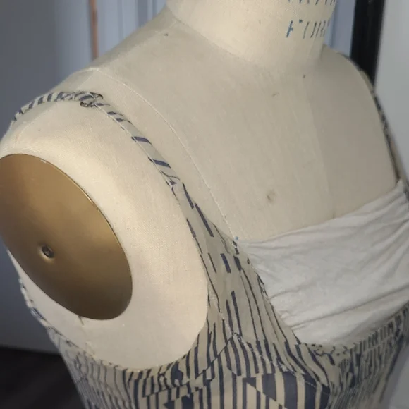 Chic Beige and Blue Strappy Mini Dress - Picture 5 of 6